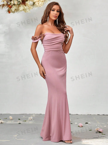 Off Shoulder Ruched Mermaid Hem Bridesmaid Dress