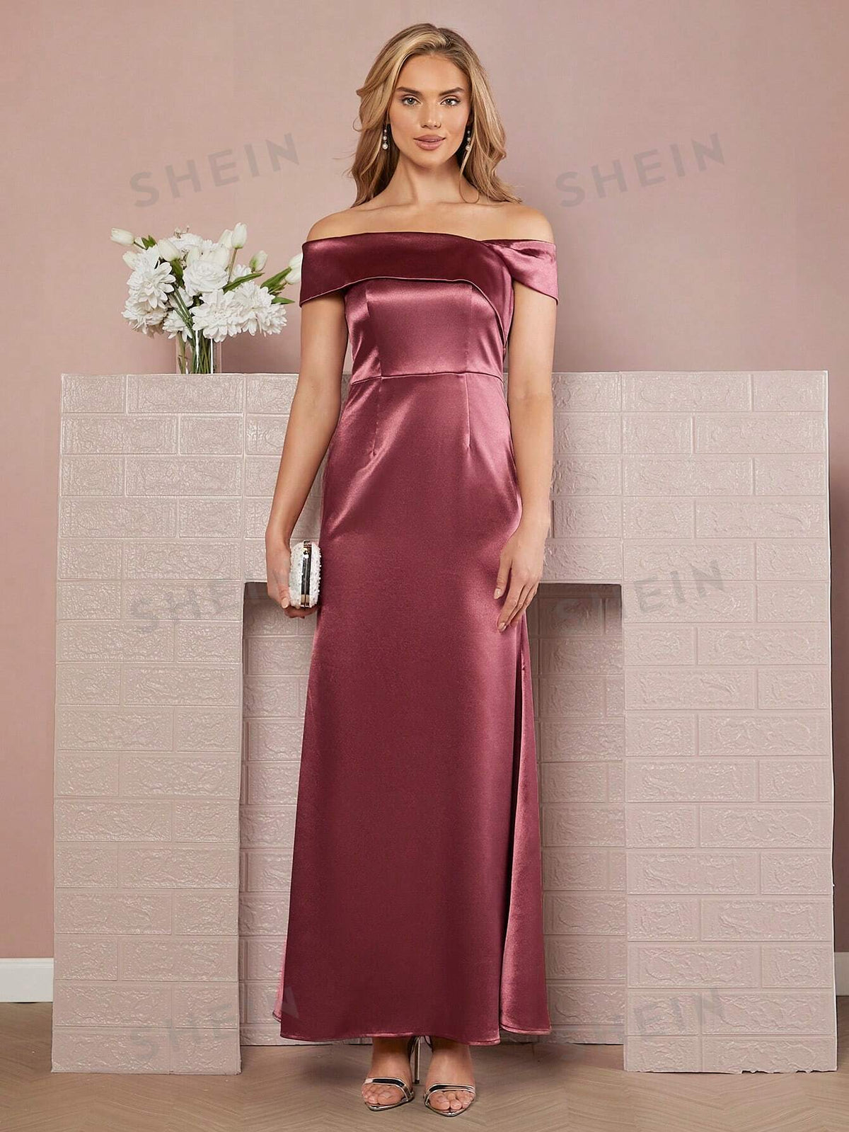 Off Shoulder Satin Bridesmaid Dress