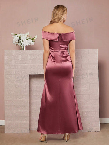 Off Shoulder Satin Bridesmaid Dress