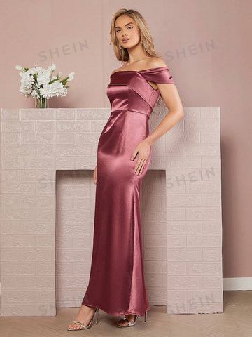 Off Shoulder Satin Bridesmaid Dress