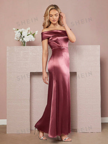 Off Shoulder Satin Bridesmaid Dress