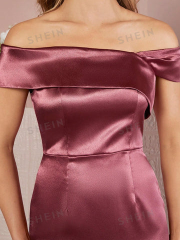 Off Shoulder Satin Bridesmaid Dress