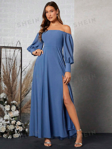 Off Shoulder Split Thigh Bridesmaid Dress