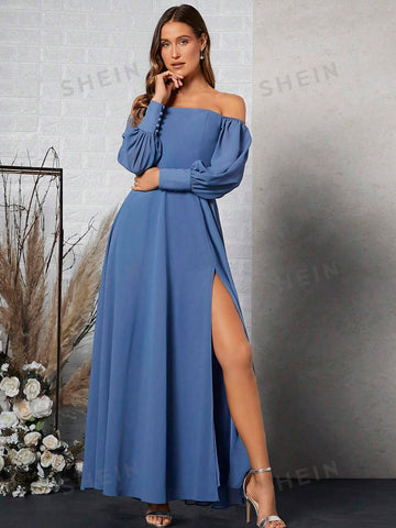 Off Shoulder Split Thigh Bridesmaid Dress