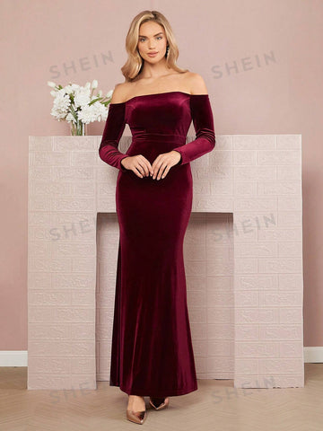 Off Shoulder Velvet Bridesmaid Dress