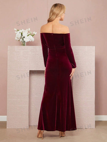 Off Shoulder Velvet Bridesmaid Dress