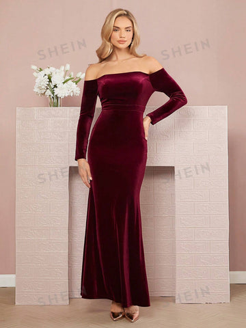 Off Shoulder Velvet Bridesmaid Dress