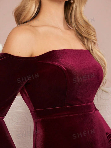 Off Shoulder Velvet Bridesmaid Dress