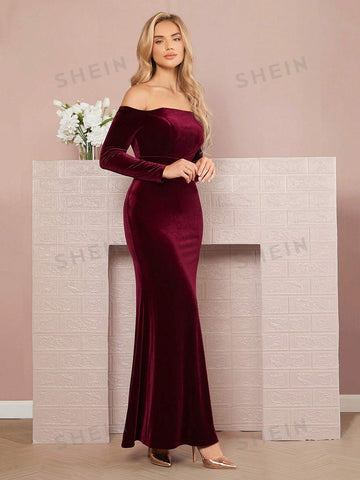 Off Shoulder Velvet Bridesmaid Dress
