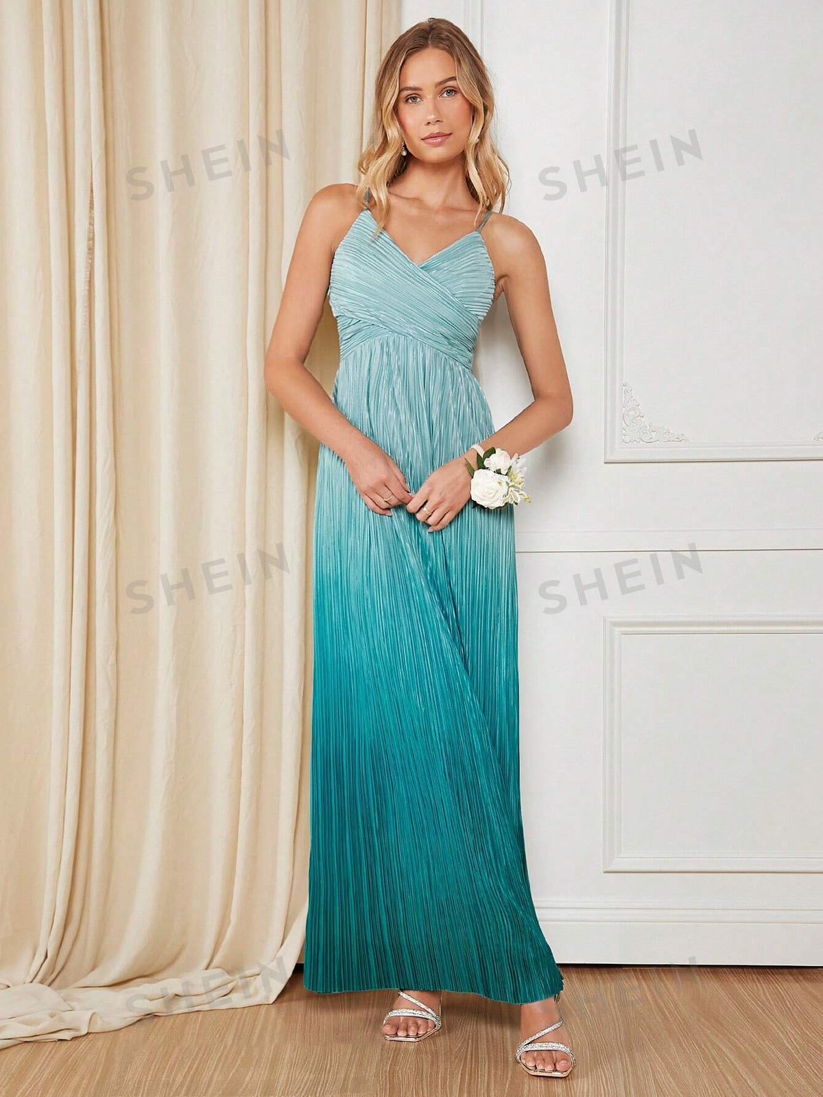 Ombre Pleated Hem Cami Bridesmaid Dress