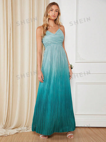 Ombre Pleated Hem Cami Bridesmaid Dress