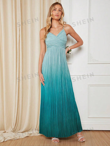 Ombre Pleated Hem Cami Bridesmaid Dress