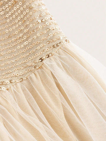 One-Shoulder Shiny Tulle Bridesmaid Dress With Long Skirt