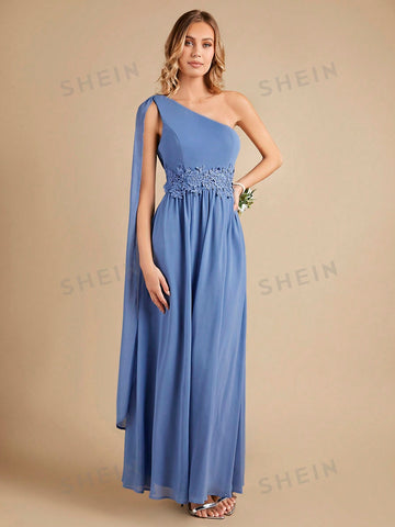 One Shoulder Appliques Detail Bridesmaid Dress