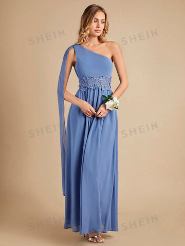 One Shoulder Appliques Detail Bridesmaid Dress