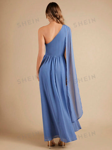 One Shoulder Appliques Detail Bridesmaid Dress