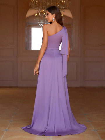 One Shoulder, Asymmetric Design, High Slit Women's Formal Evening Dress