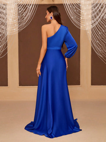 One Shoulder Asymmetrical Hem Bridesmaid Dress