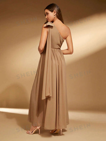 One Shoulder Bow Detail Bridesmaid Dress