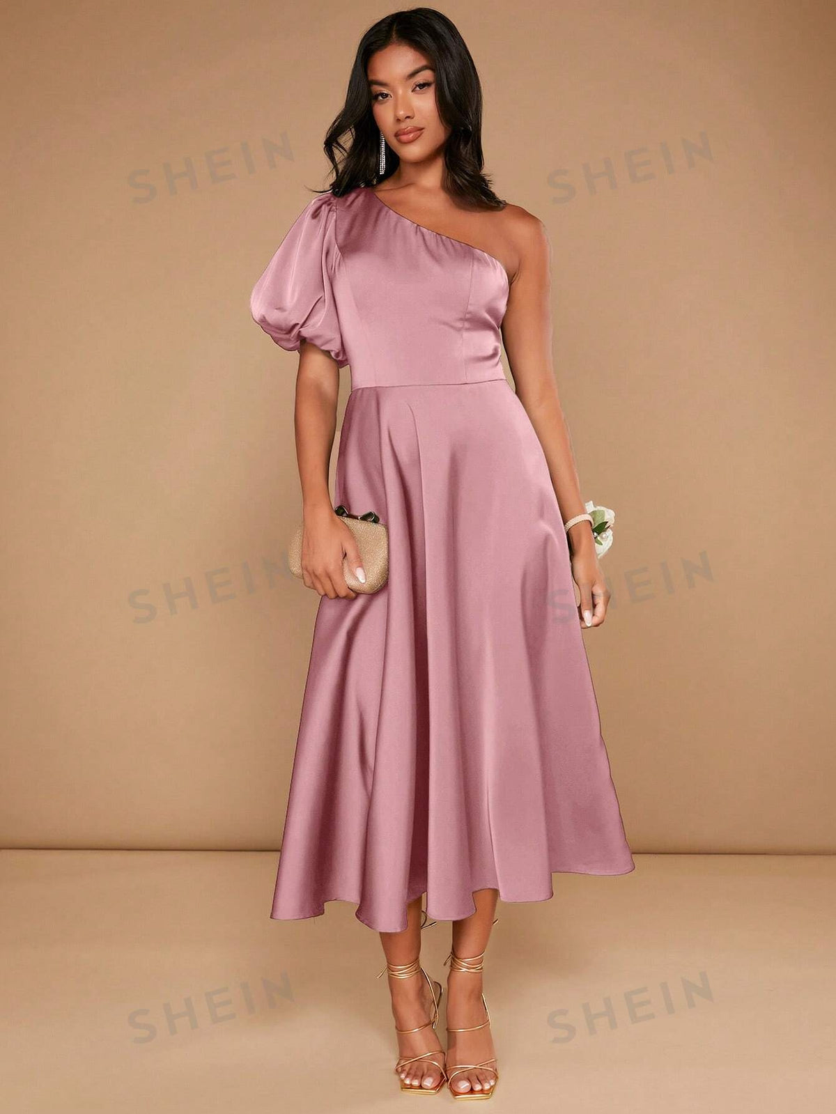 One Shoulder Puff Sleeve Bridesmaid Dress