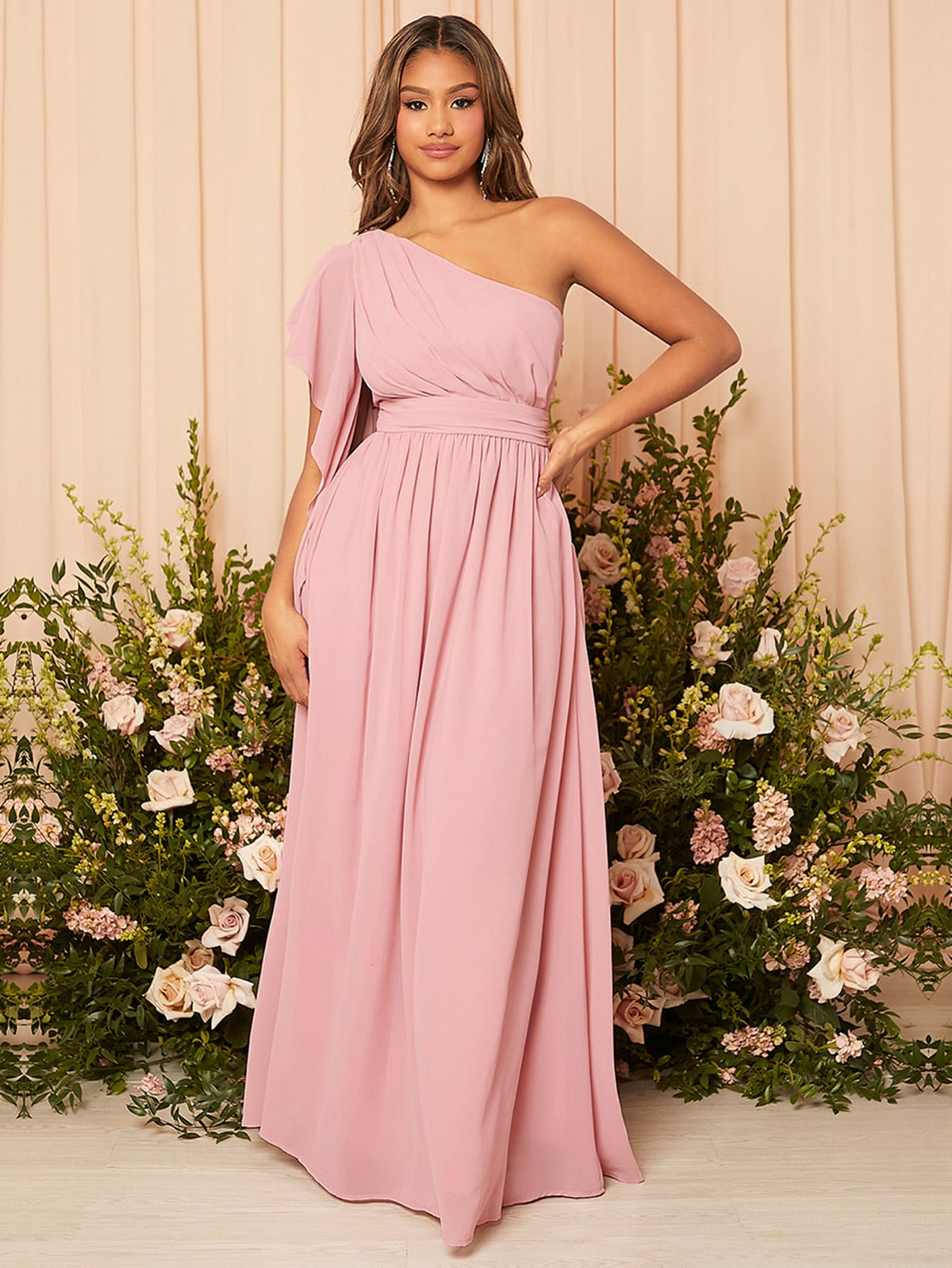 One Shoulder Ruched Chiffon Bridesmaid Dress