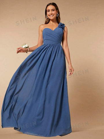 One Shoulder Ruched Chiffon Bridesmaid Dress