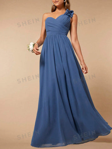 One Shoulder Ruched Chiffon Bridesmaid Dress