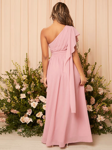 One Shoulder Ruched Chiffon Bridesmaid Dress