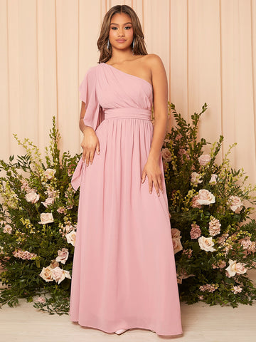 One Shoulder Ruched Chiffon Bridesmaid Dress