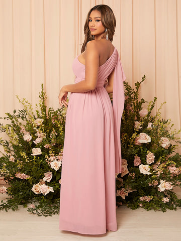 One Shoulder Ruched Chiffon Bridesmaid Dress