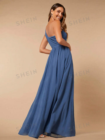 One Shoulder Ruched Chiffon Bridesmaid Dress