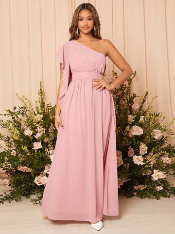 One Shoulder Ruched Chiffon Bridesmaid Dress