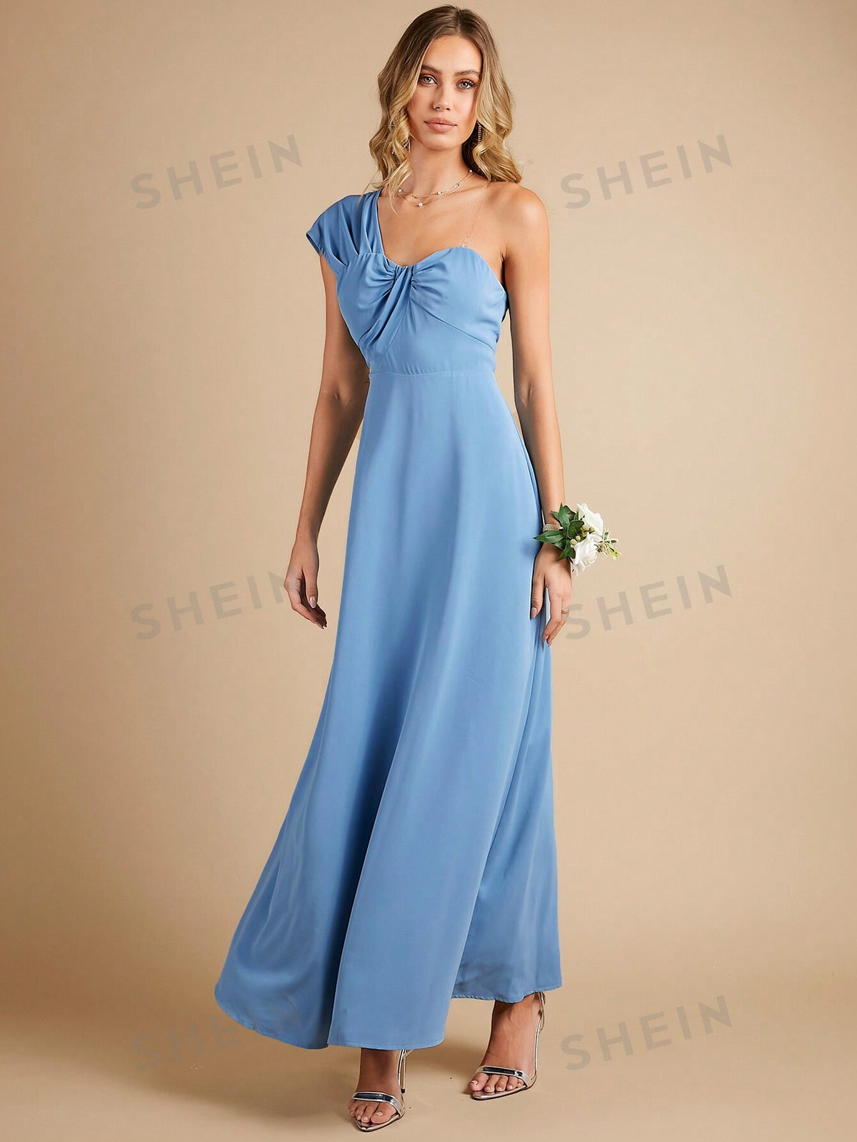 One Shoulder Ruched Front Bridesmaid Dress