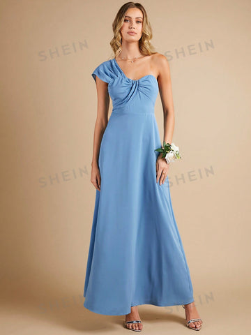 One Shoulder Ruched Front Bridesmaid Dress