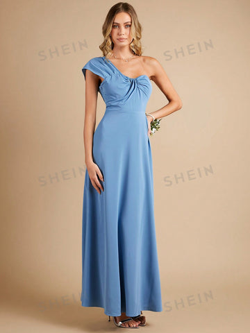 One Shoulder Ruched Front Bridesmaid Dress