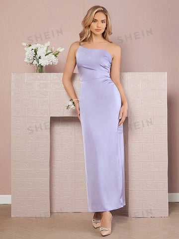 One Shoulder Ruched Side Split Thigh Dress