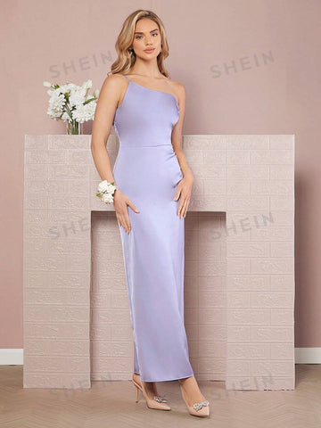One Shoulder Ruched Side Split Thigh Dress