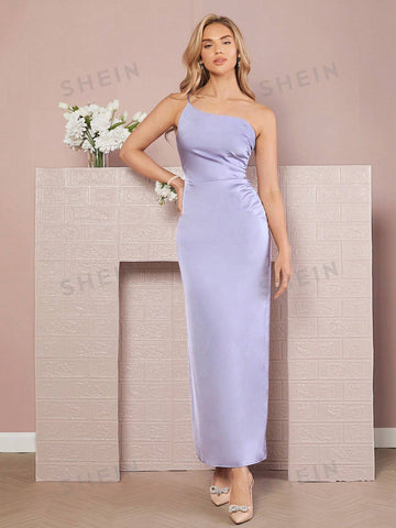 One Shoulder Ruched Side Split Thigh Dress