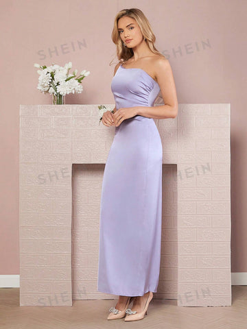 One Shoulder Ruched Side Split Thigh Dress