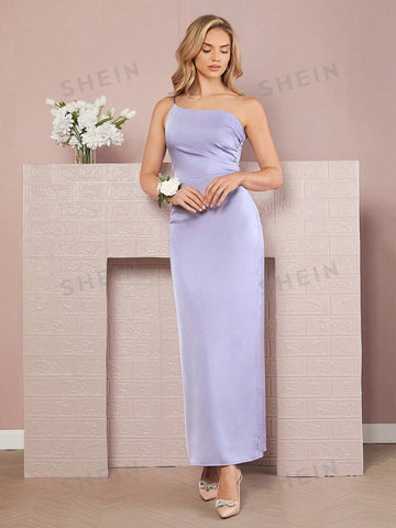 One Shoulder Ruched Side Split Thigh Dress