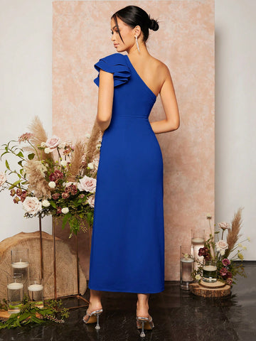 One Shoulder Ruched Split Thigh Bridesmaid Dress