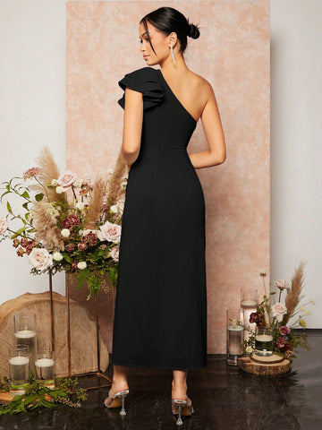 One Shoulder Ruched Split Thigh Bridesmaid Dress