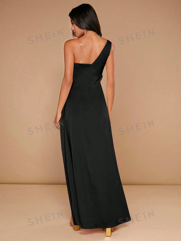 One Shoulder Ruched Split Thigh Bridesmaid Dress