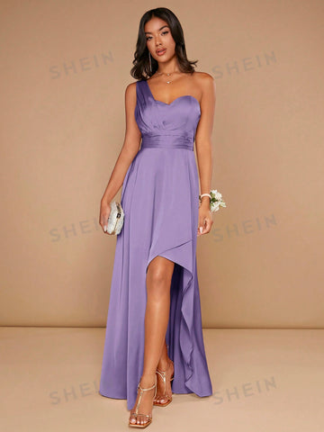 One Shoulder Ruched Wrap Hem Bridesmaid Dress