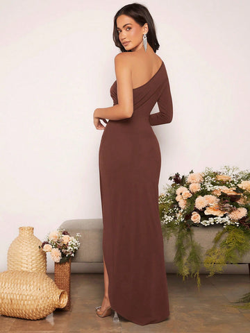 Belle One Shoulder Ruched Wrap Hem Bridesmaid Dress