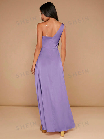 One Shoulder Ruched Wrap Hem Bridesmaid Dress