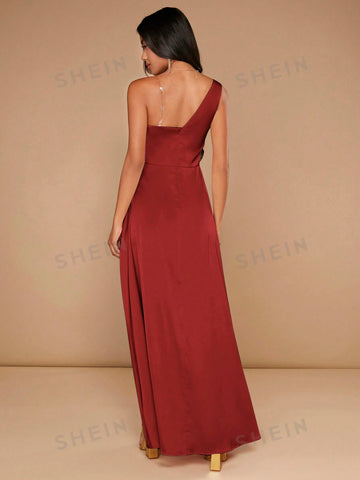 One Shoulder Ruched Wrap Hem Bridesmaid Dress