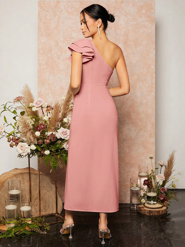 Belle One Shoulder Ruched Wrap Hem Bridesmaid Dress