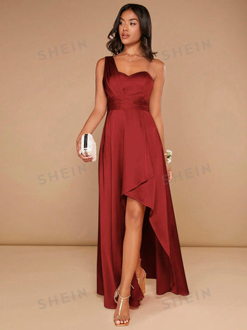 One Shoulder Ruched Wrap Hem Bridesmaid Dress
