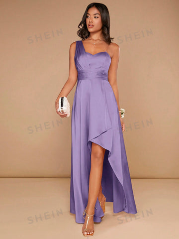 One Shoulder Ruched Wrap Hem Bridesmaid Dress